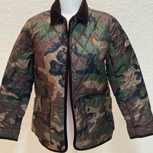 Polo Ralph Lauren Boys Green Multi Camo Quilted Puffer Snap Button Jacket